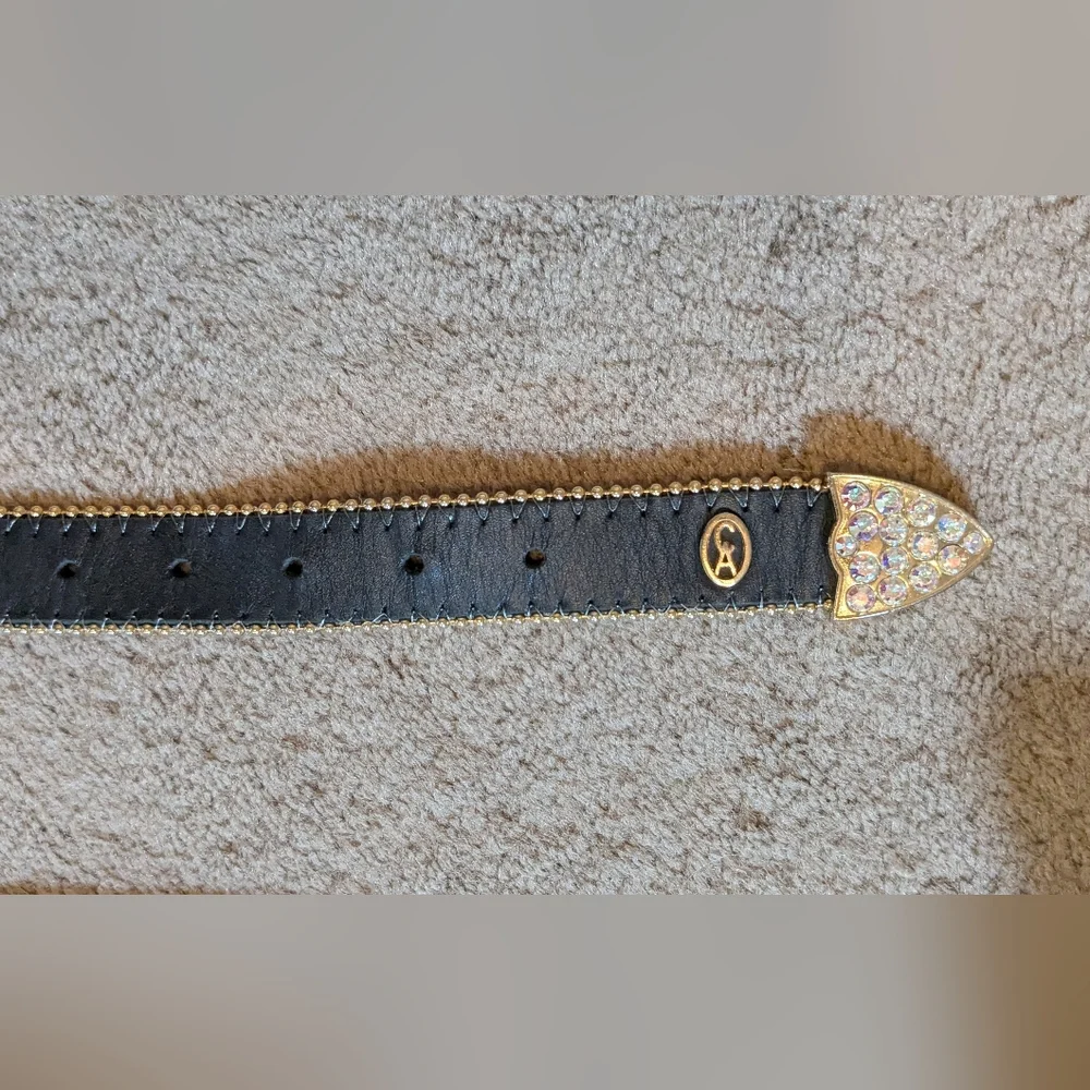 Christine Alexander Belt Western Black Leather Embellished Rhinestone Crystal M - Picture 4 of 9